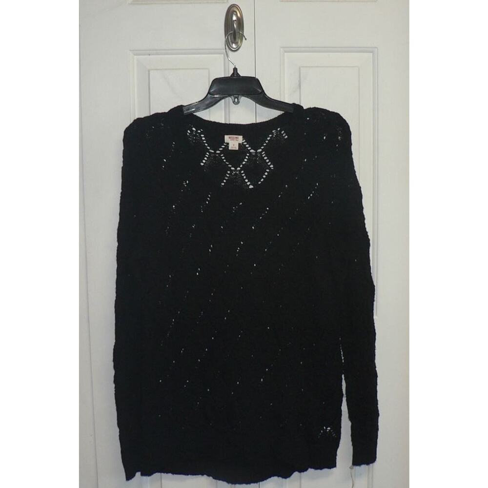 Mossimo Supply Co. Womens Open Diamond Knit Crew Neck Sweater Black Size X‎ $25